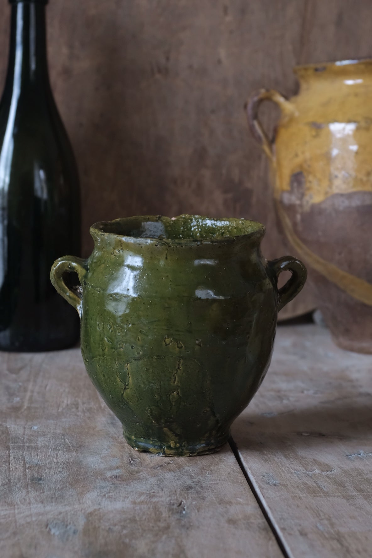Provence Confit Pot 1800s / 南仏 緑釉壺 コンフィ ポット フランス アンティーク, Provence Pot,- ambiant