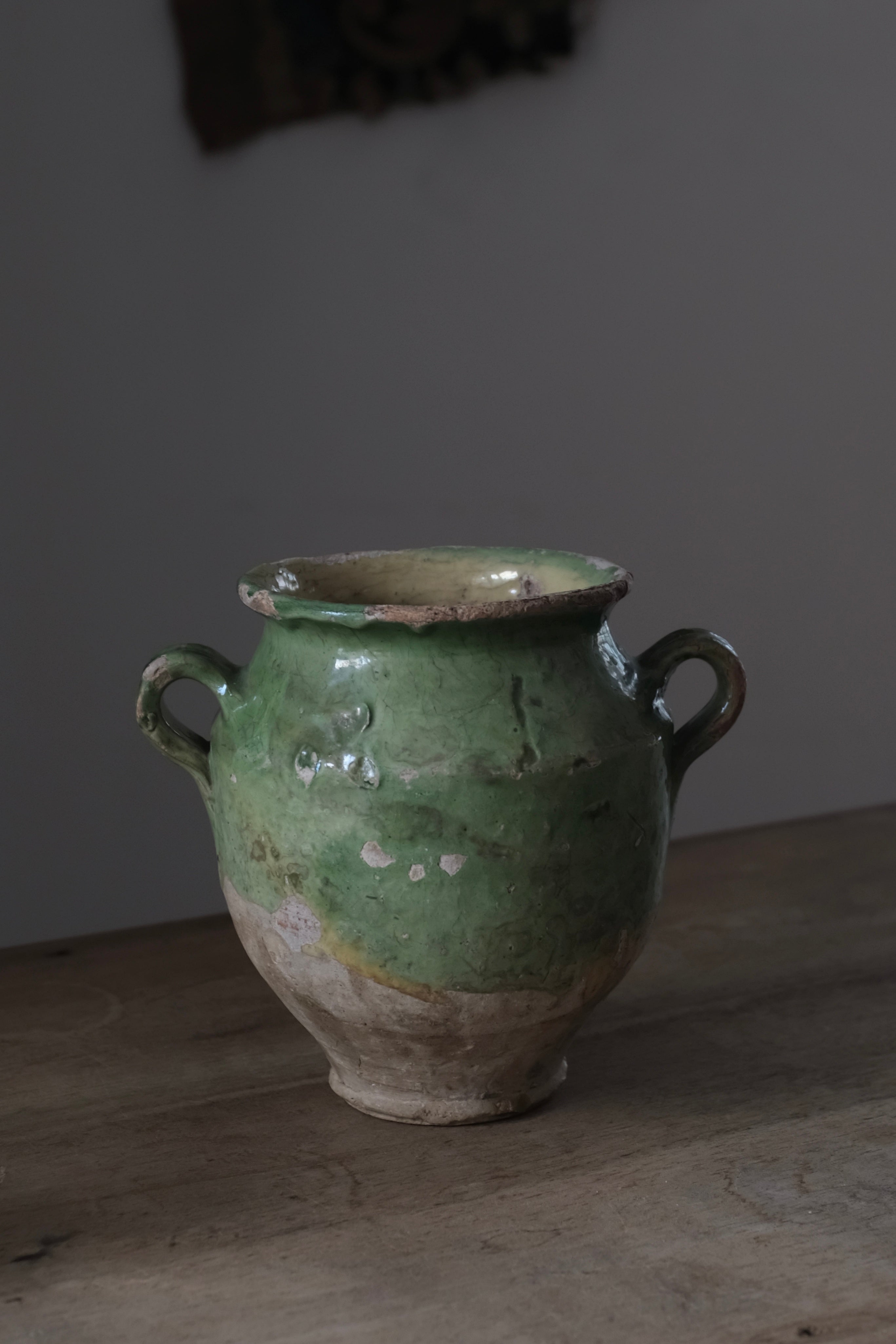 19世紀 フランス アンティーク 南仏陶器 緑釉壺 – ambiant