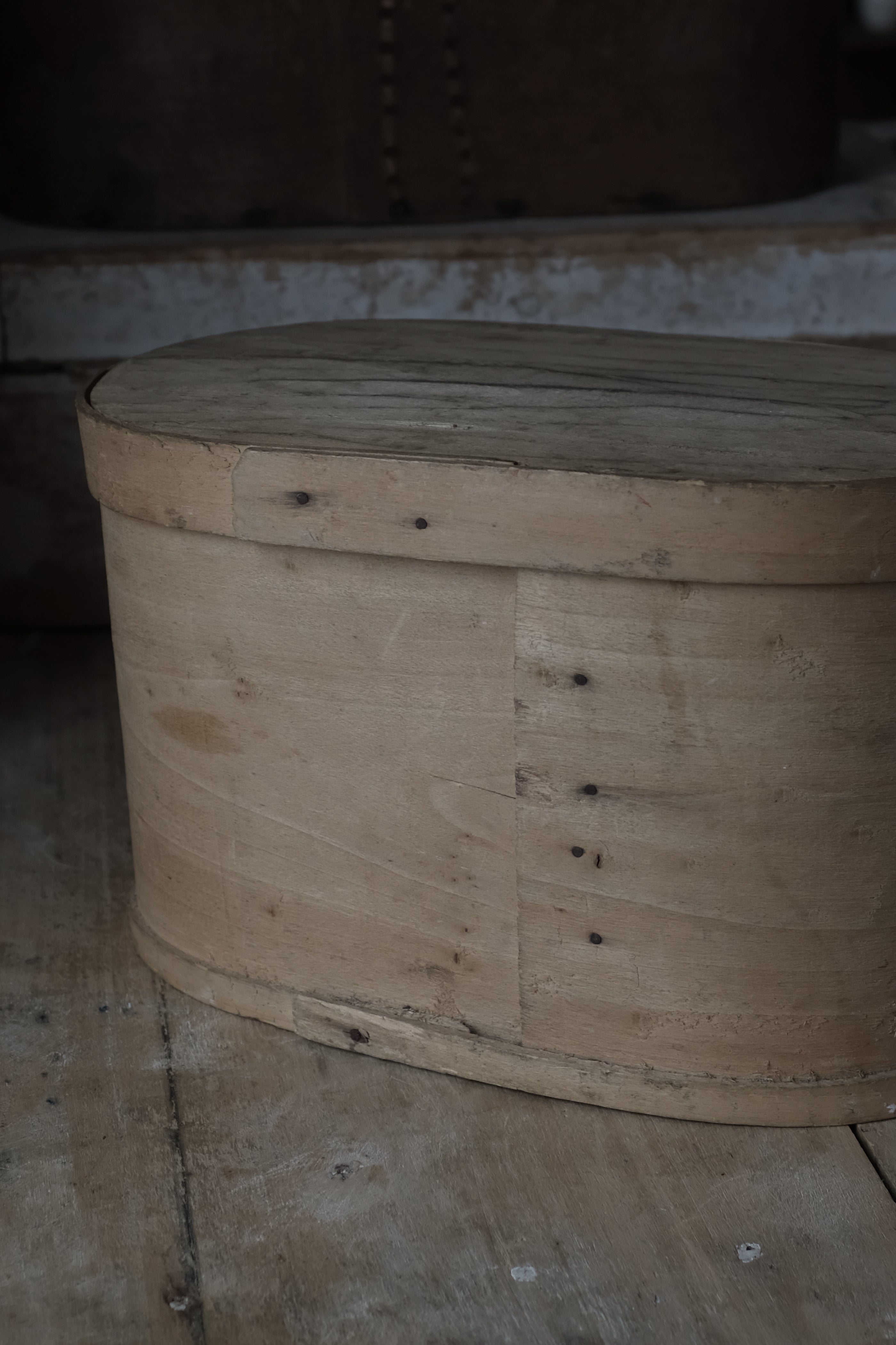 French Antique Oval Wooden Box