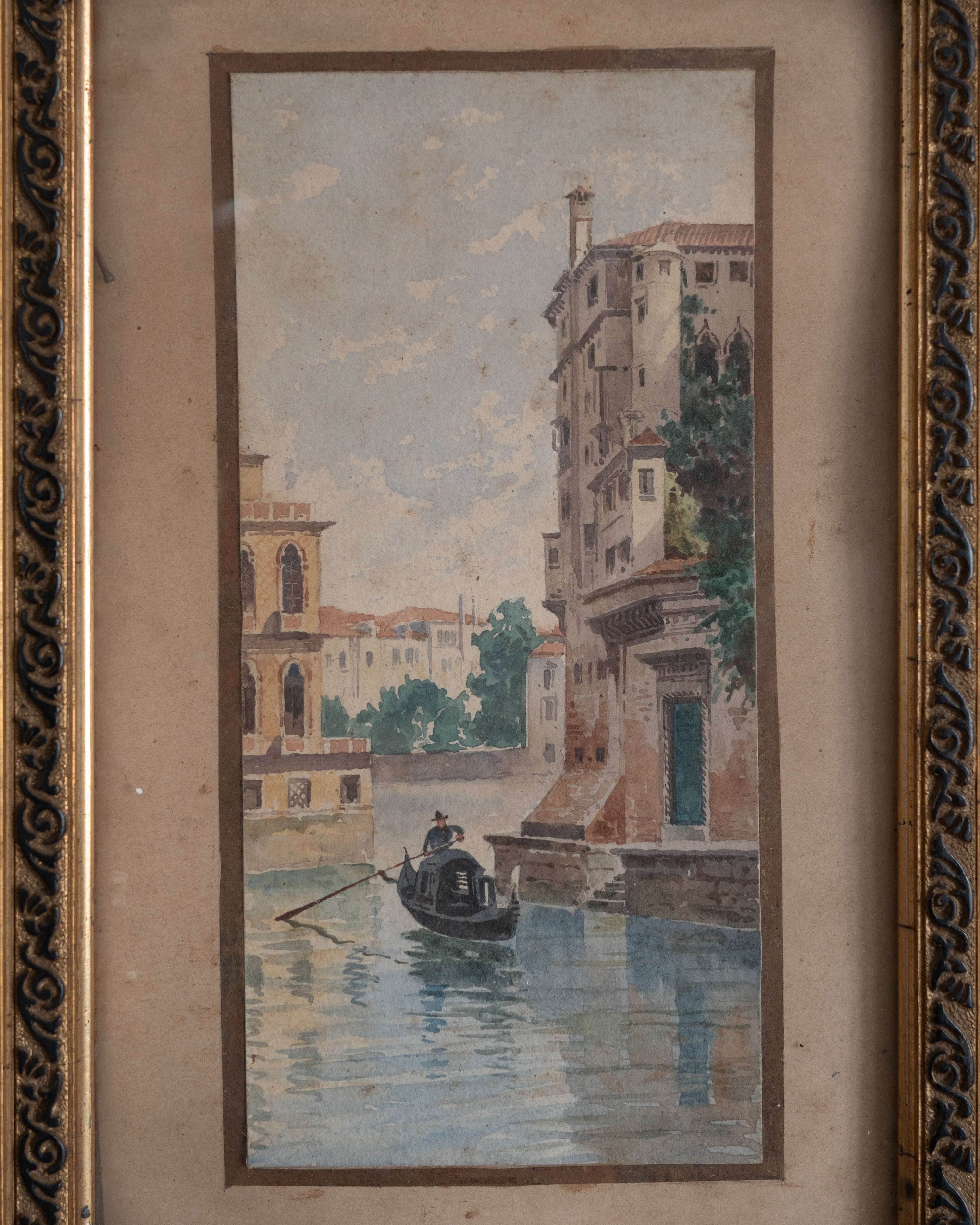 Italian Antique Venice Canal Painting AN-25035